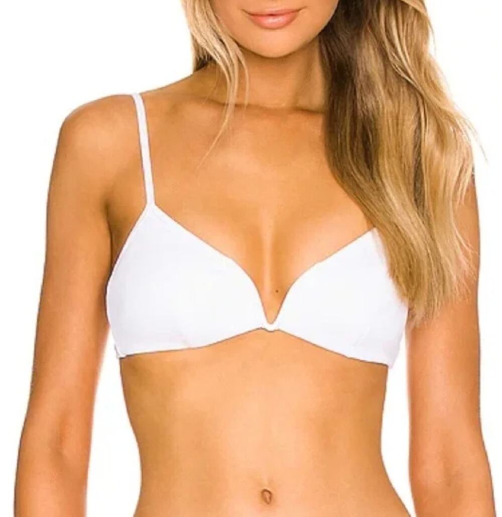NWT L*Space Women's Ribbed Knit Underwire Helena Bikini Swim Top White Size XS